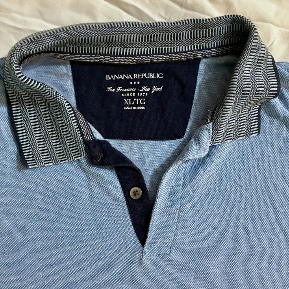Banana Republic Blue Cotton Polo Shirt Mens XL Preppy Coastal Minimalist Classic